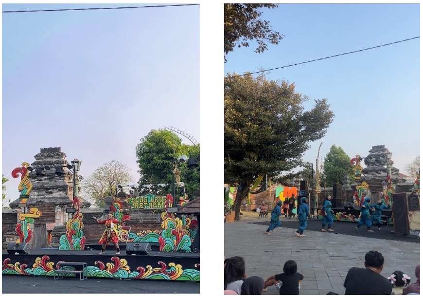 Tari Sigrak (kiri) dan tari Gemporo Senatan (kanan)